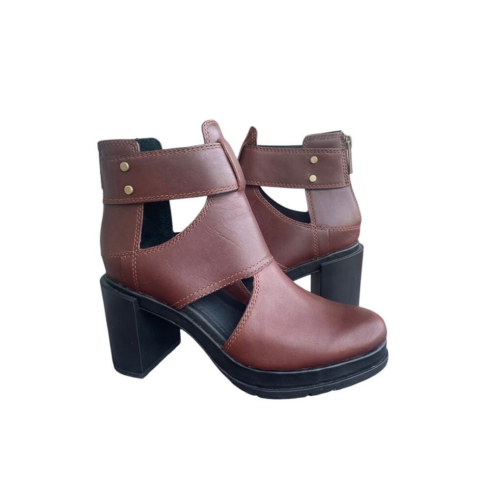 SOREL Women’s Margo Cut Out Ankle Boots Rear Zip Brown Burro Leather-size 6